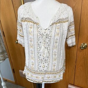 Lucky Brand White and Gold Boho Blouse
